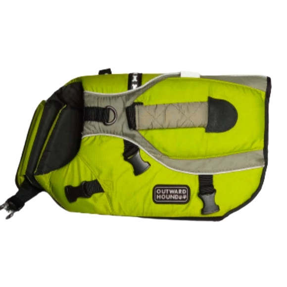 Outward Hounds Dog Green Black Lifejacket Sz Medium - Picture 1 of 9